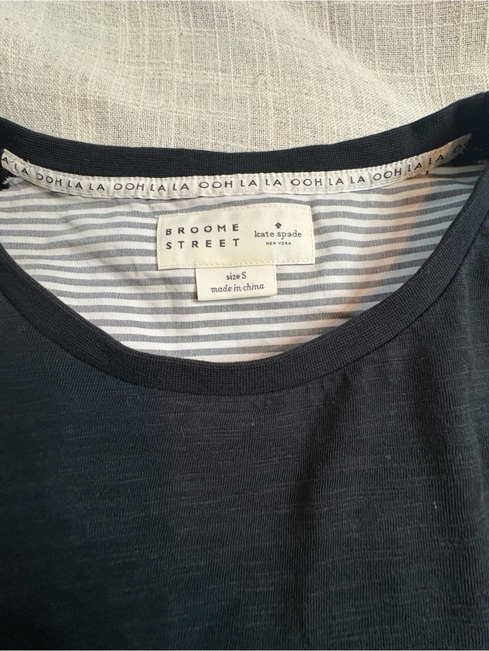 Kate Spade Broome Street Striped Ruffle Back Peplum Tee Black White Small - Picture 3 of 4